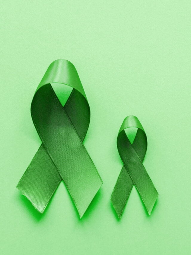 Lime Green Ribbons on green background, Mental health awareness and Lymphoma Awareness, World Mental Health Day