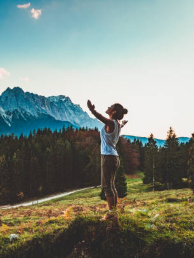 Young woman enjoying nature in the mountains of Gran Canaria, Spain